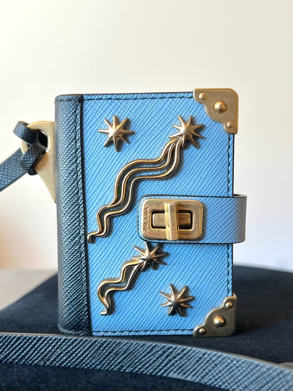 PRADA Studded Bag Charm Type Book Motif Memo Pad Light Blue - Picture 2 of 7